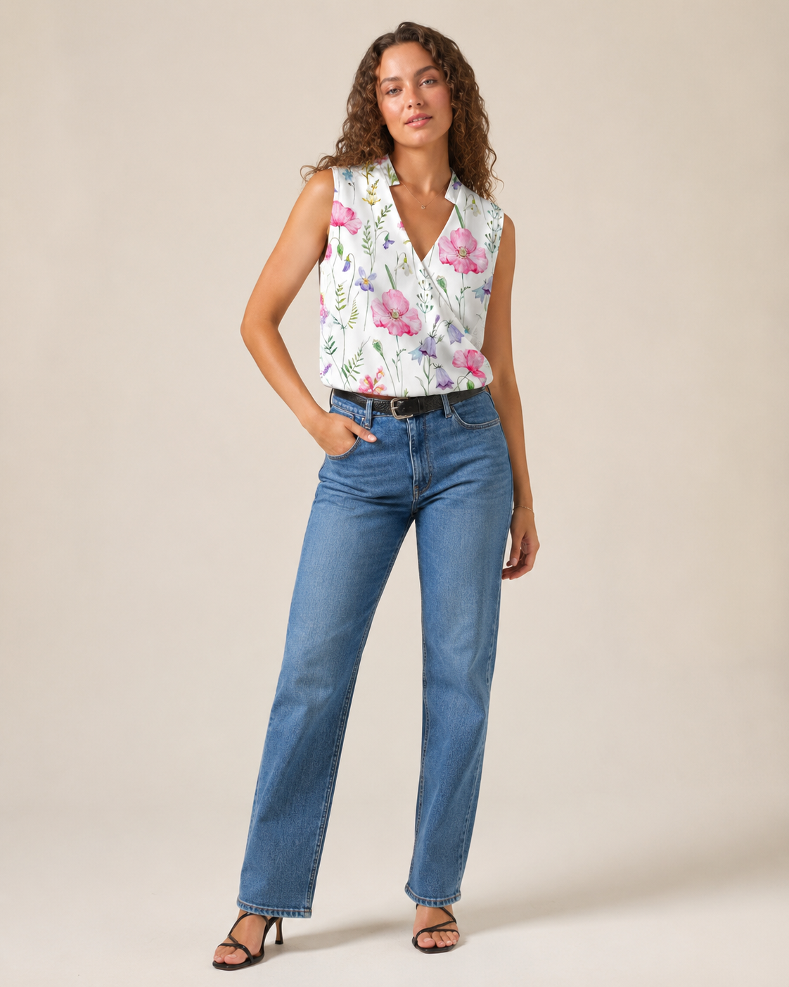 Nienke - Mouwloze Blouse met V-hals en Overslagdetail