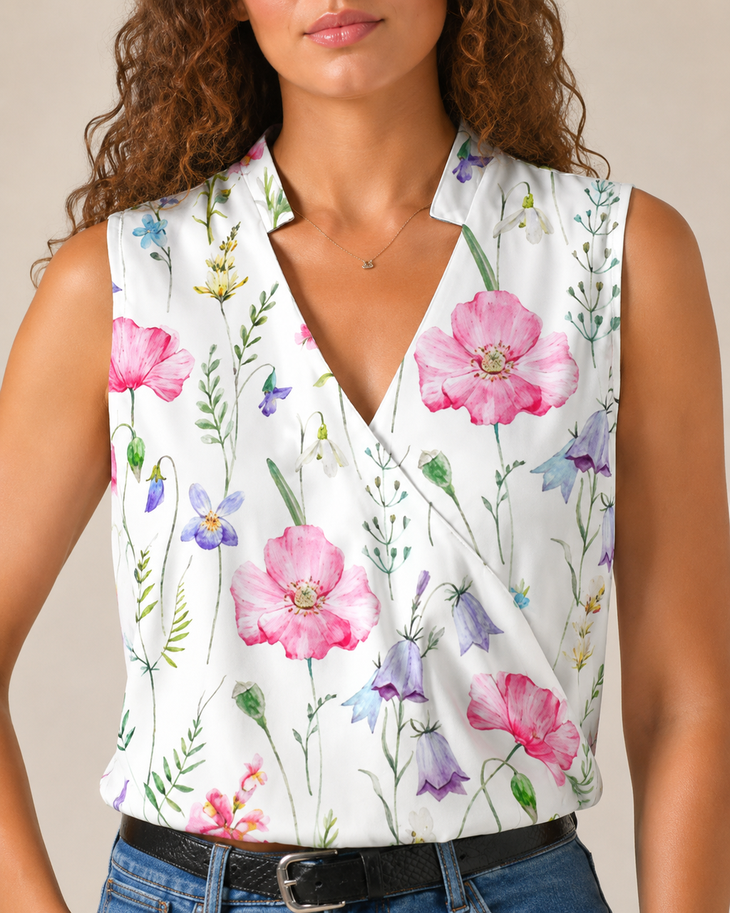 Nienke - Mouwloze Blouse met V-hals en Overslagdetail