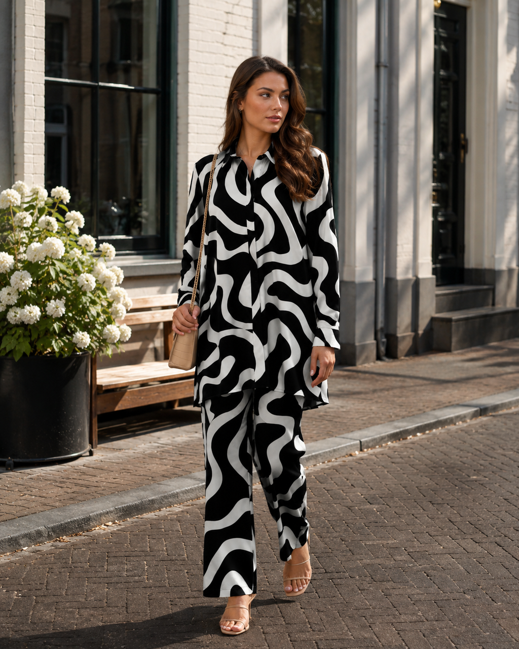 Naomi - Tweedelige Set met Vintage Print en Elastische Taille