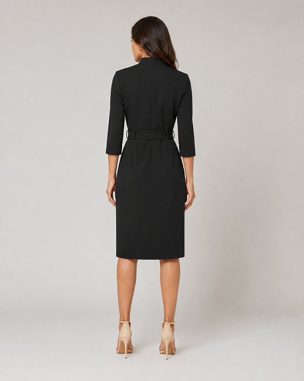 Nadia - Midi-jurk met Ceintuur en Lange Mouwen