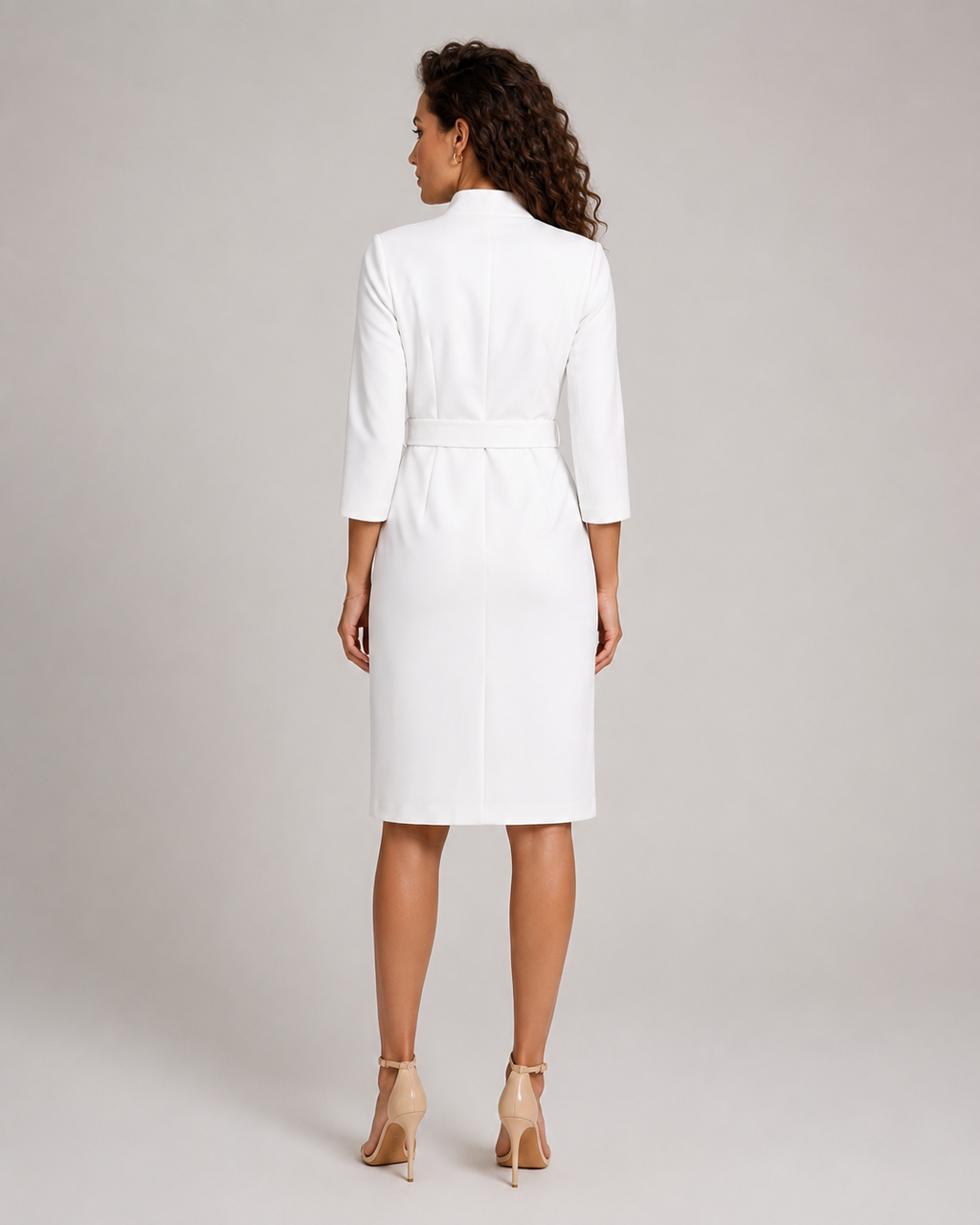 Nadia - Midi-jurk met Ceintuur en Lange Mouwen