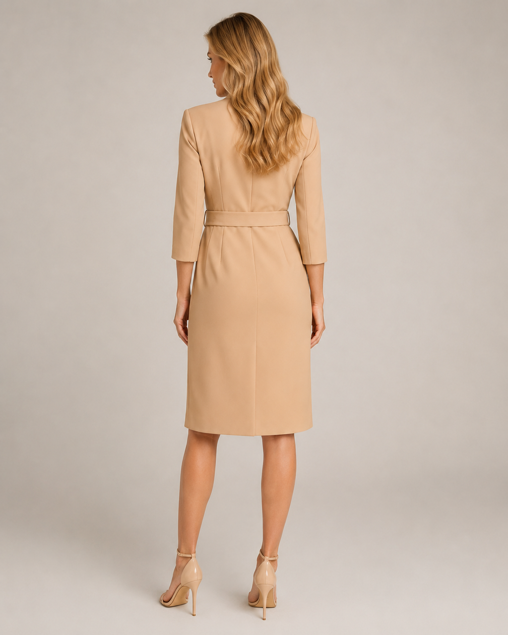 Nadia - Midi-jurk met Ceintuur en Lange Mouwen