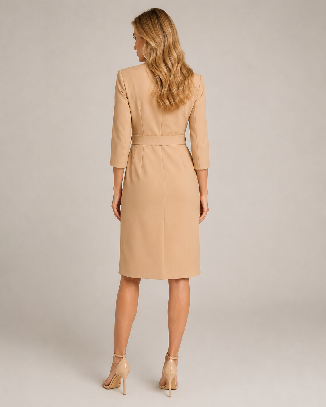 Nadia - Midi-jurk met Ceintuur en Lange Mouwen
