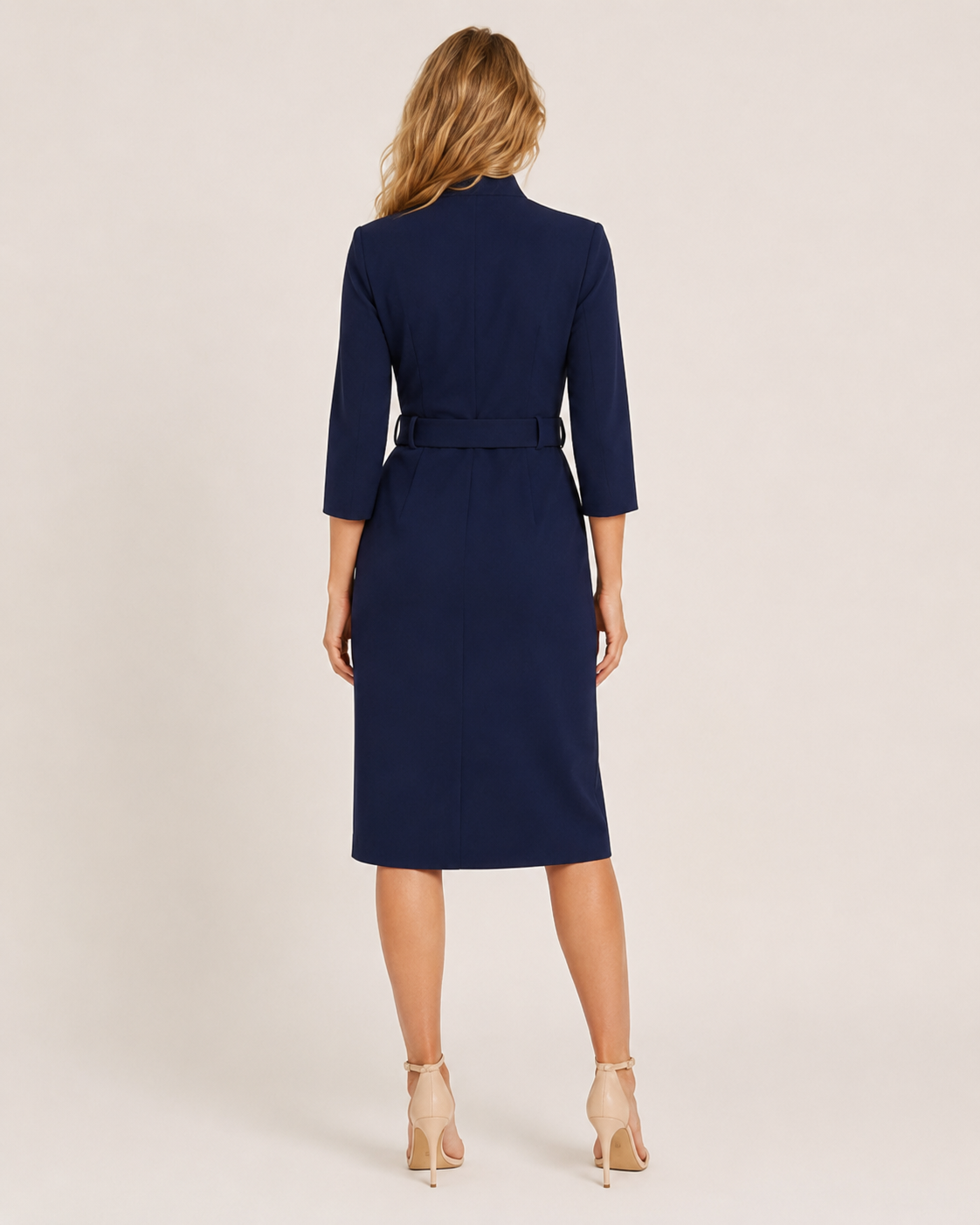 Nadia - Midi-jurk met Ceintuur en Lange Mouwen