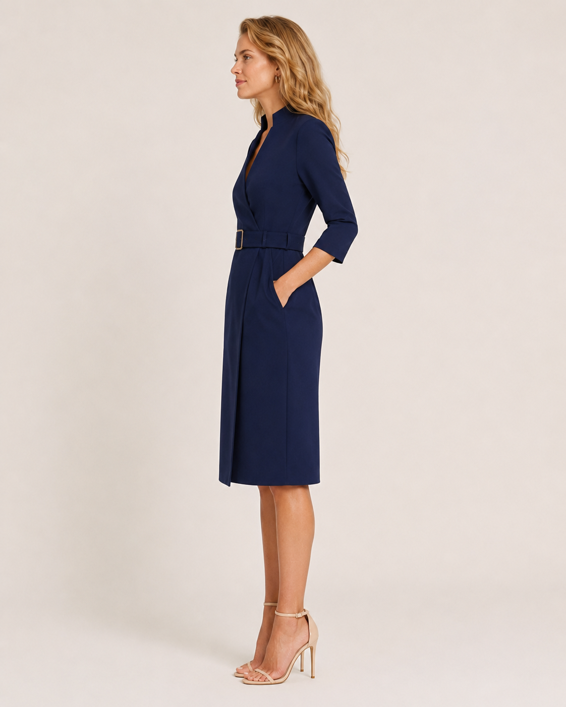 Nadia - Midi-jurk met Ceintuur en Lange Mouwen