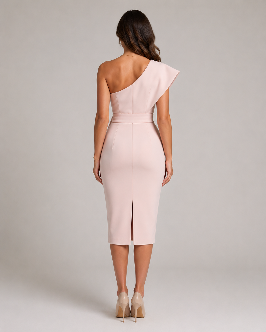 Nayla - One-shoulder Midi-jurk met Pailletten en Ceintuur