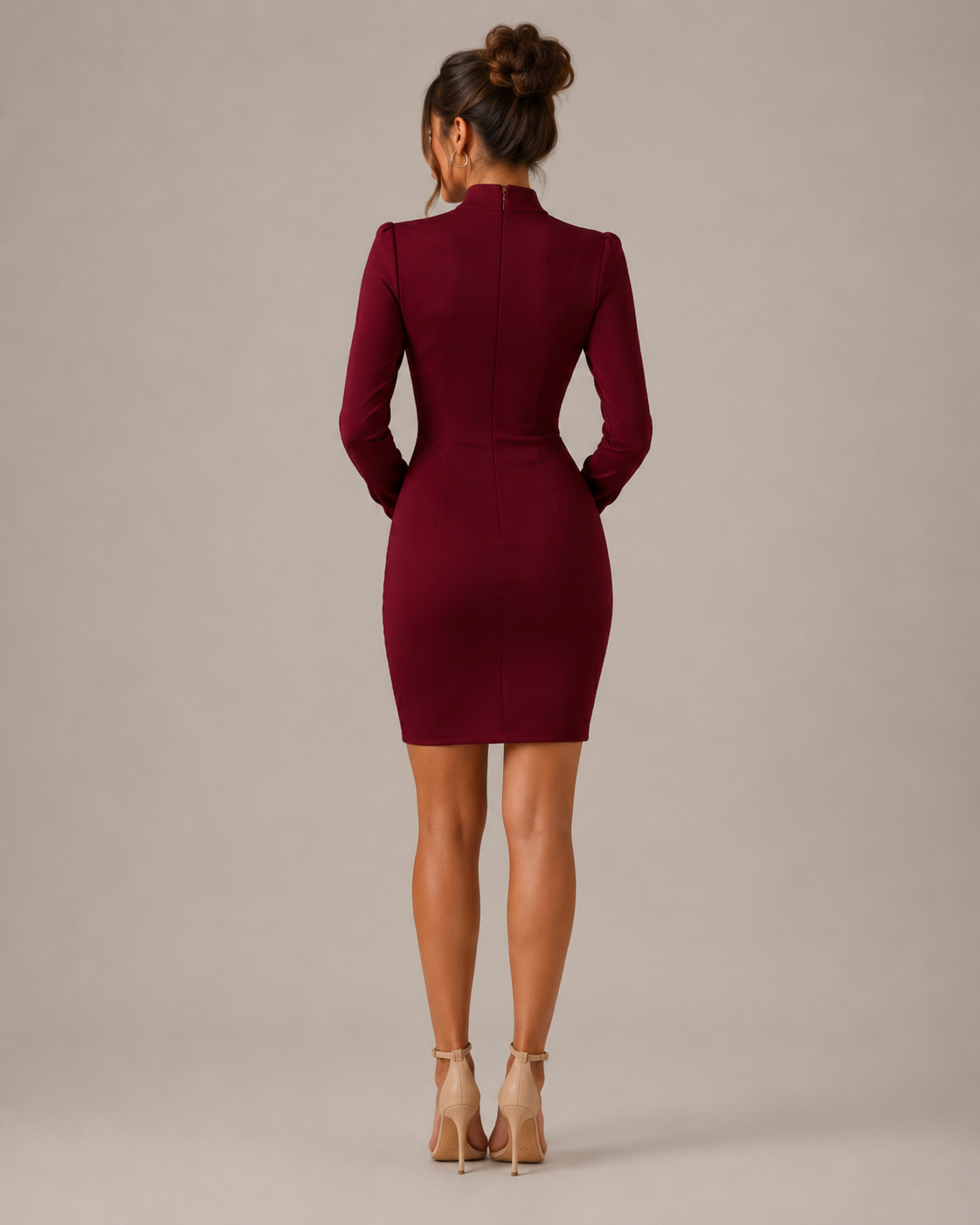 Nomi - Midi-jurk met Hoge Hals en Lange Mouwen
