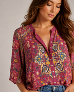 Nova - Blouse met Bloemenprint en Knoopdetail