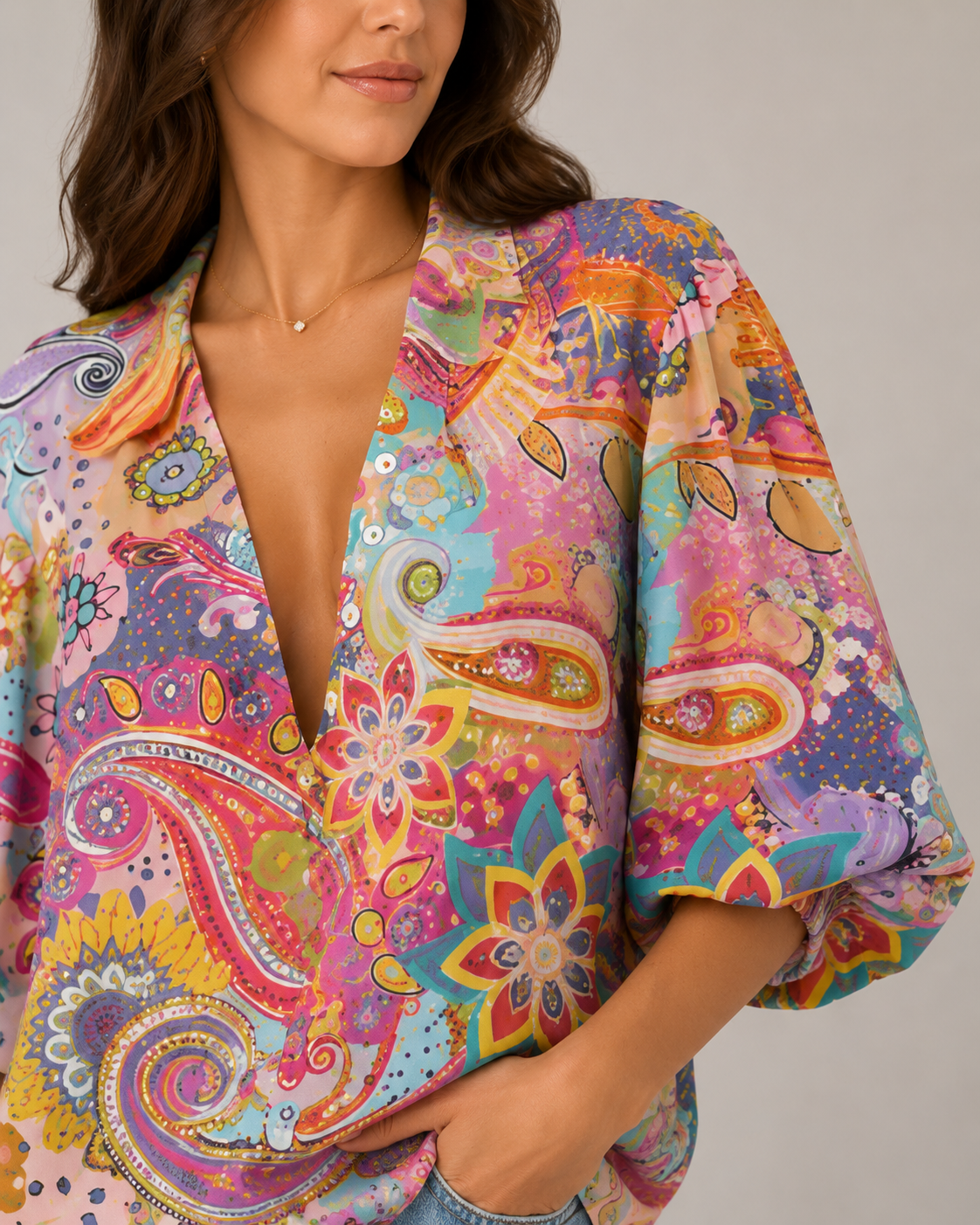 Nova - Blouse met Bloemenprint en Knoopdetail