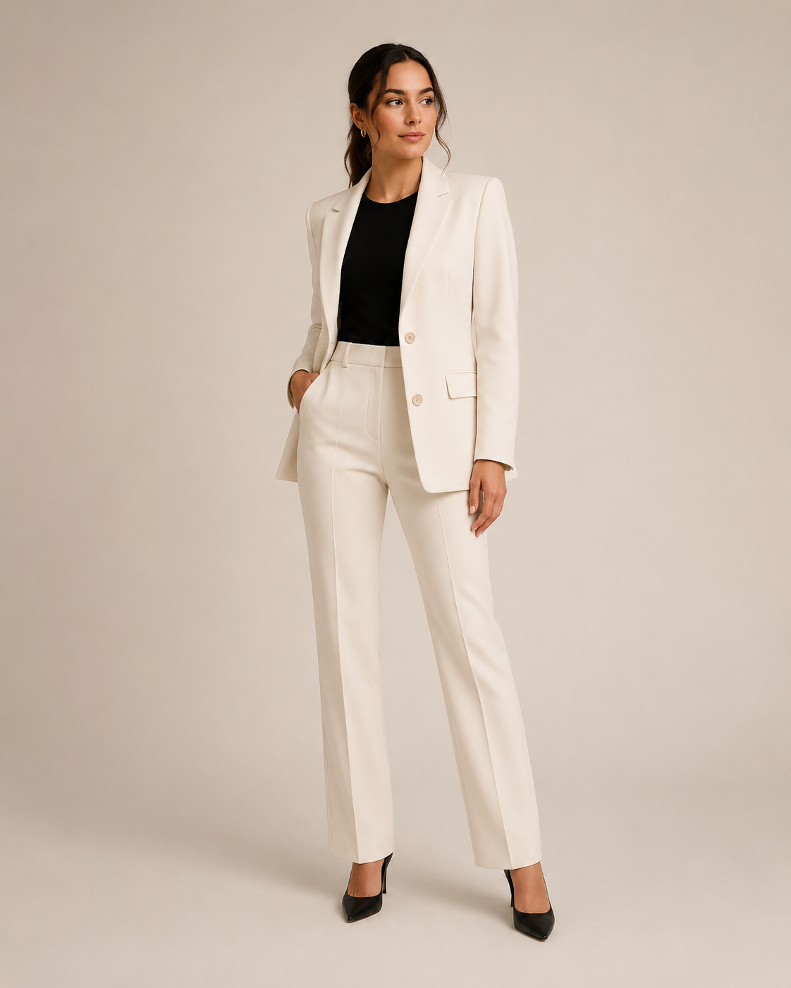 Nathalie - Tweedelig Damespak met Getailleerde Blazer en Rechte Broek
