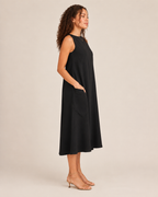 Nella - Monochrome Midi-jurk met Ronde Hals
