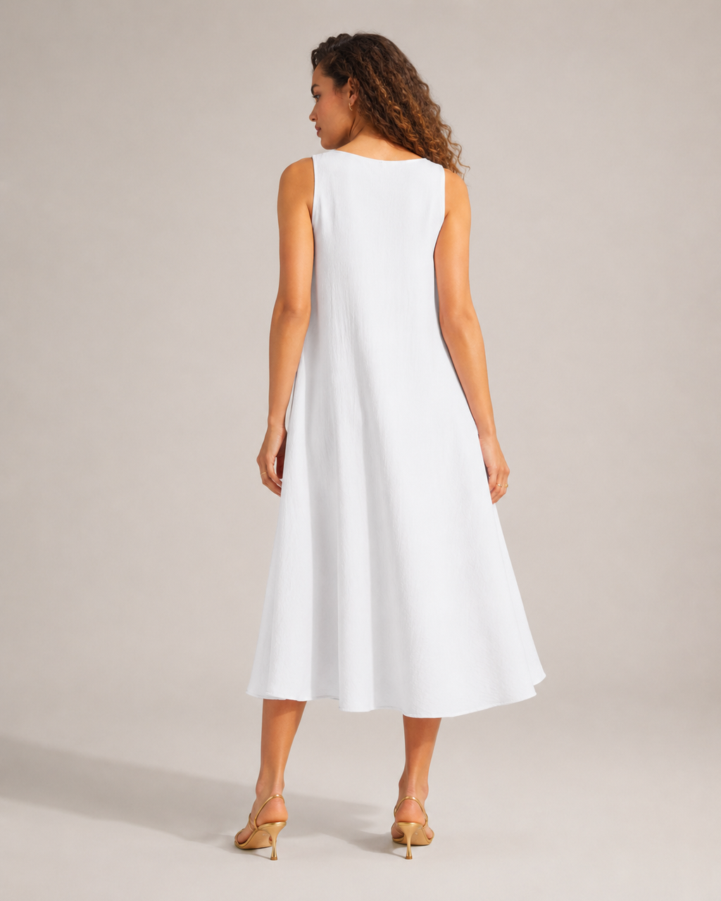 Nella - Monochrome Midi-jurk met Ronde Hals