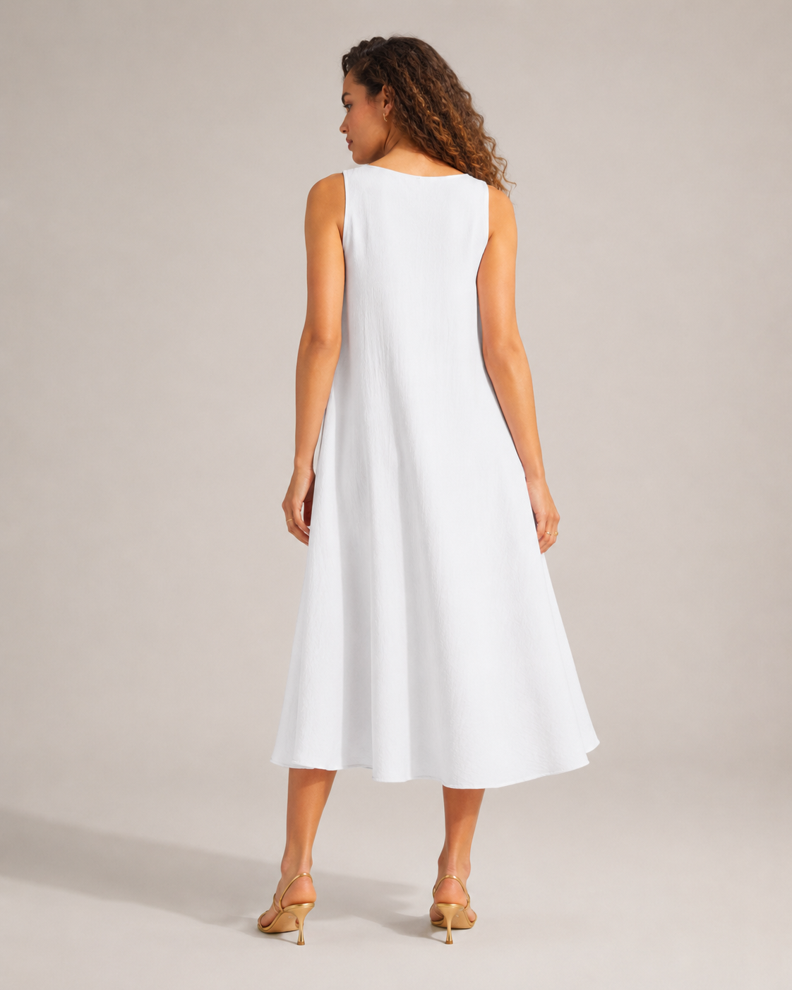 Nella - Monochrome Midi-jurk met Ronde Hals