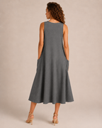 Nella - Monochrome Midi-jurk met Ronde Hals