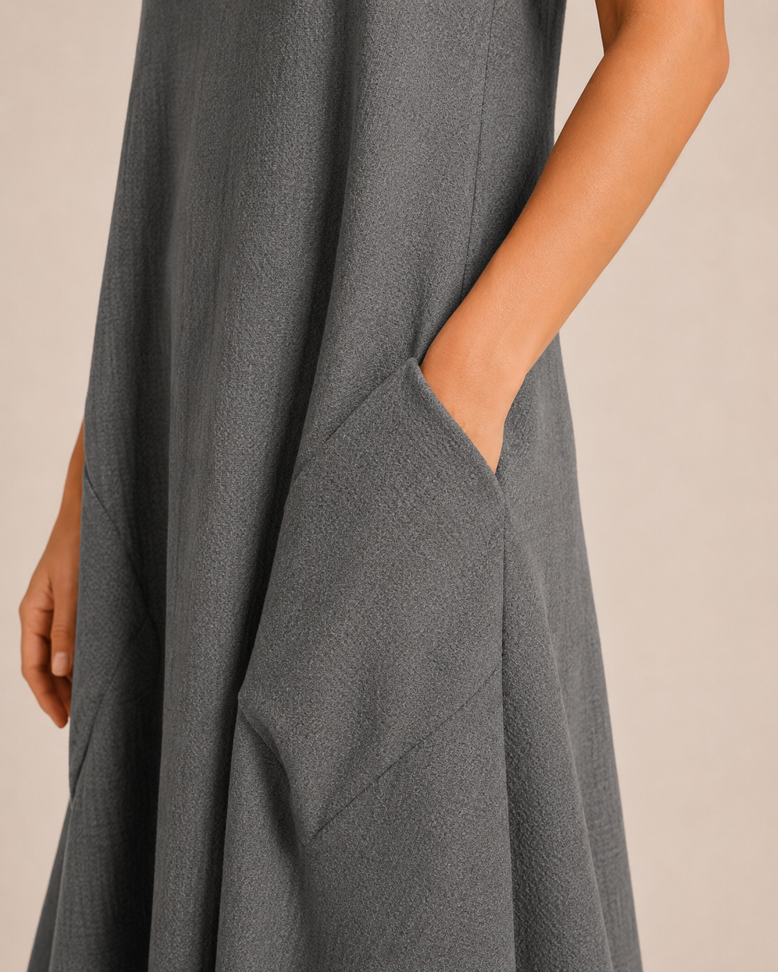 Nella - Monochrome Midi-jurk met Ronde Hals