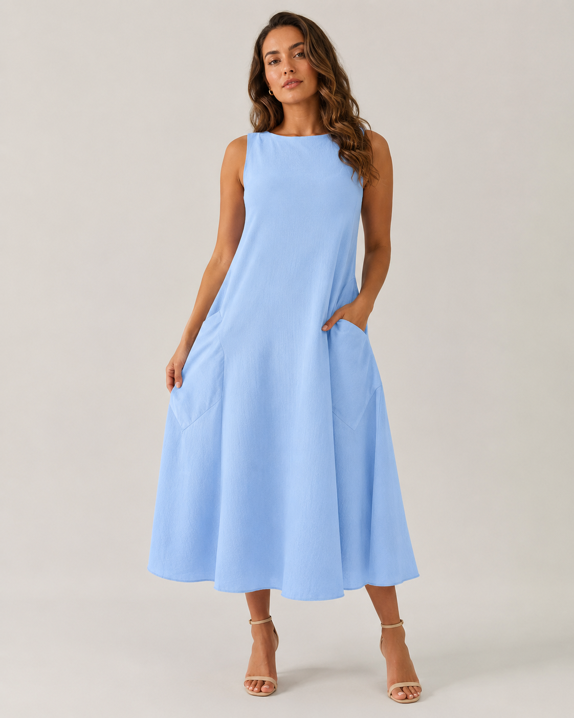 Nella - Monochrome Midi-jurk met Ronde Hals