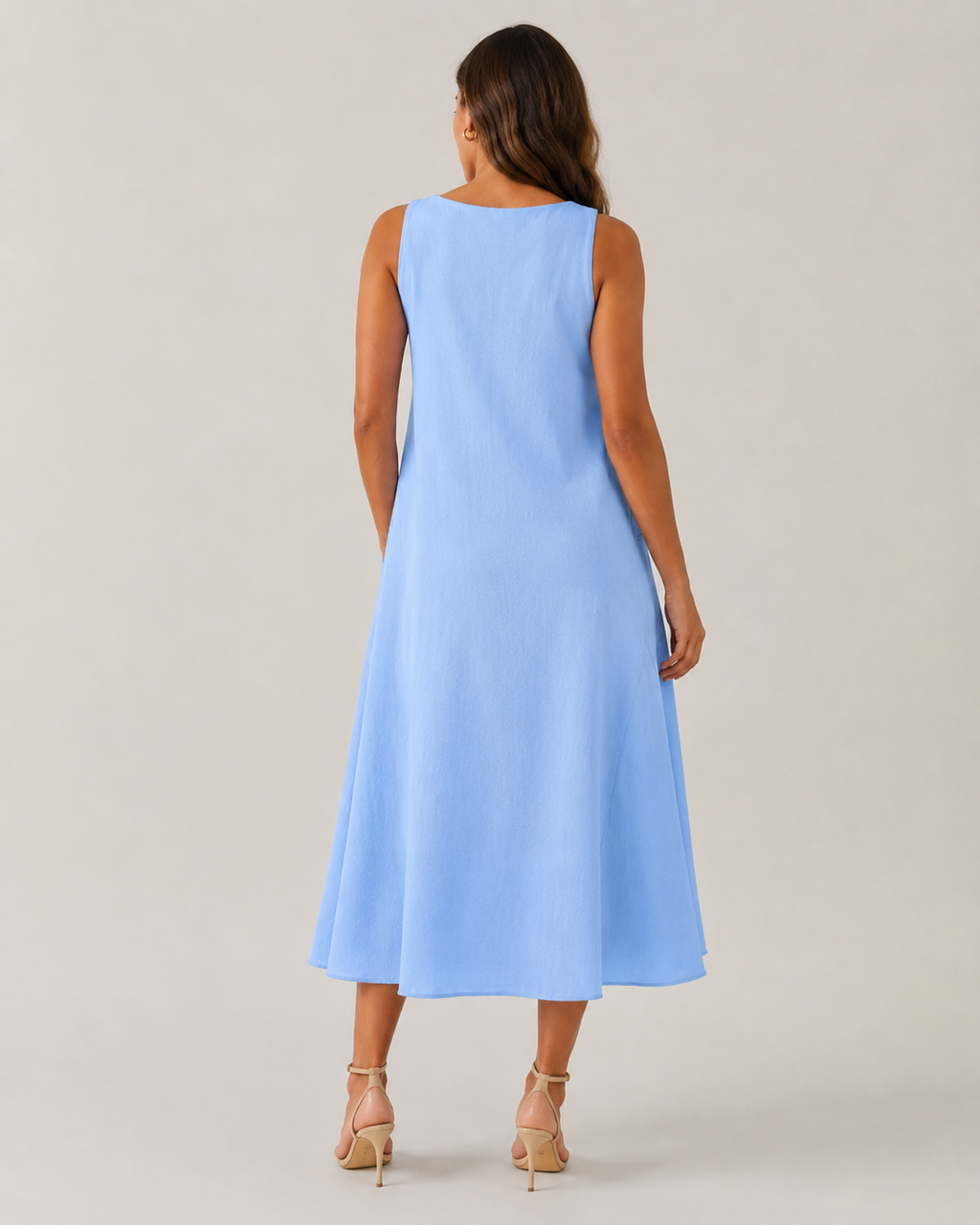 Nella - Monochrome Midi-jurk met Ronde Hals