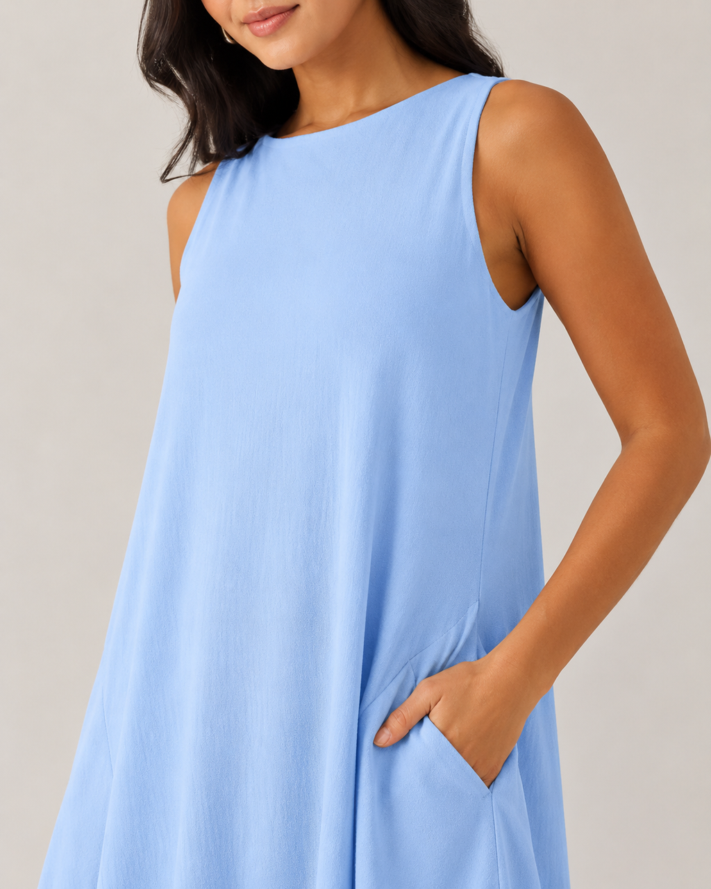 Nella - Monochrome Midi-jurk met Ronde Hals