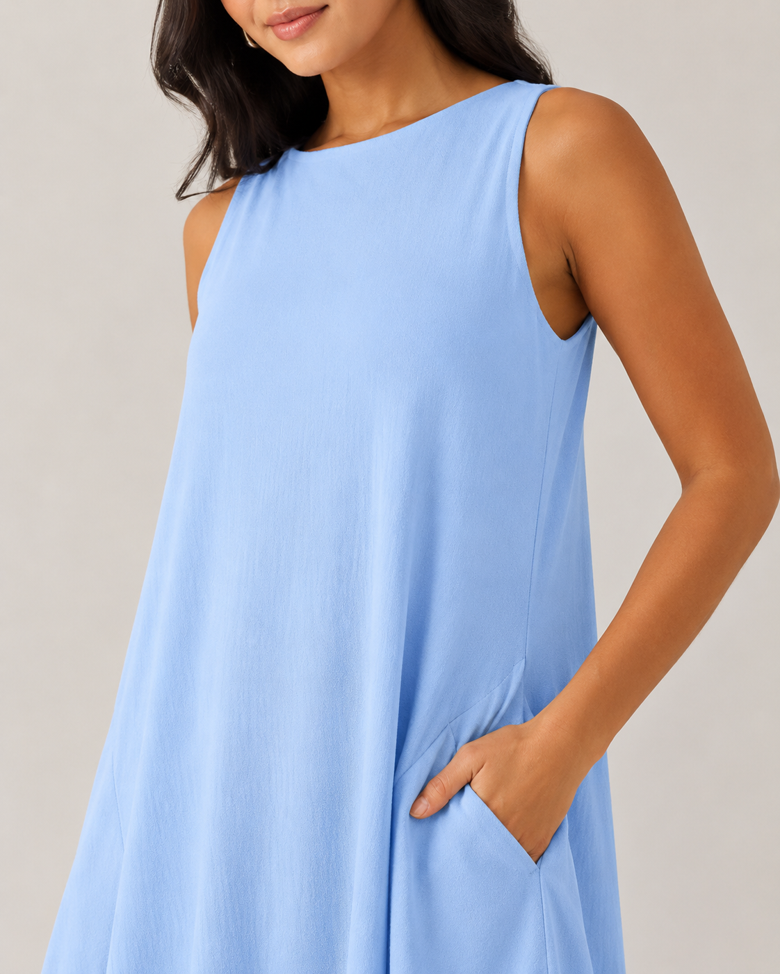 Nella - Monochrome Midi-jurk met Ronde Hals