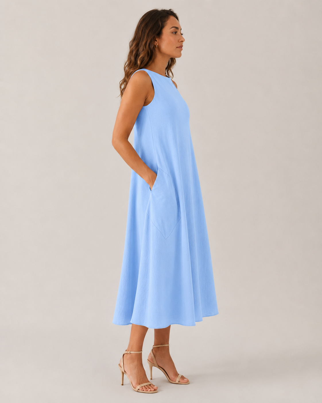 Nella - Monochrome Midi-jurk met Ronde Hals