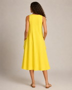 Nella - Monochrome Midi-jurk met Ronde Hals