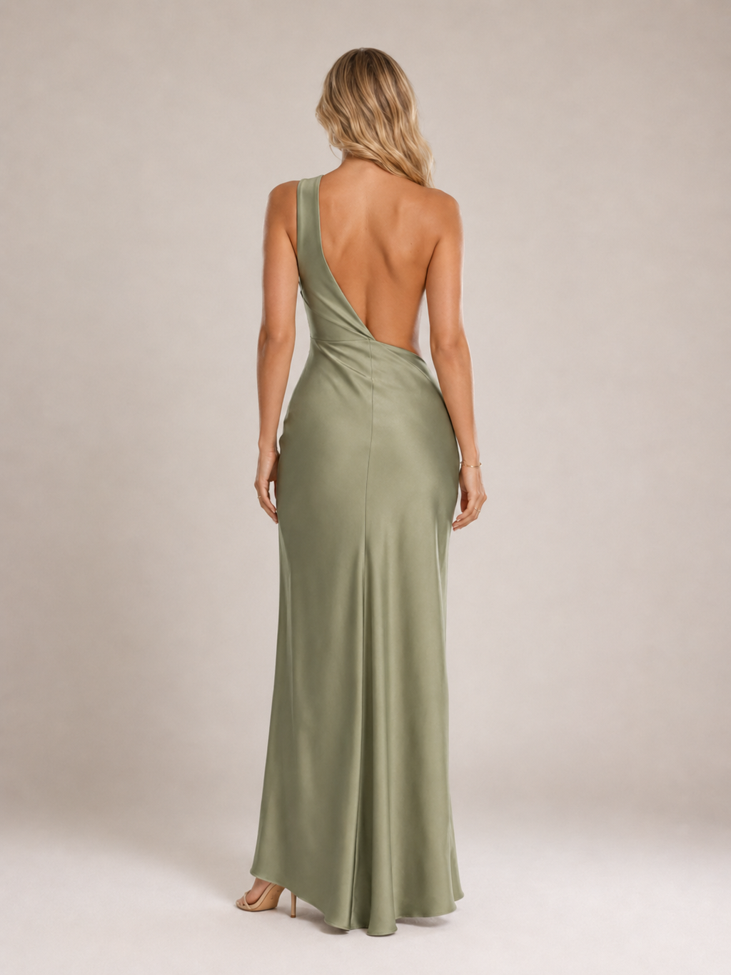 Novi - Groene Asymmetrische Maxi-jurk met Aansluitend Silhouet