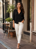 Natasja - Blouse met V-hals en Lange Mouwen