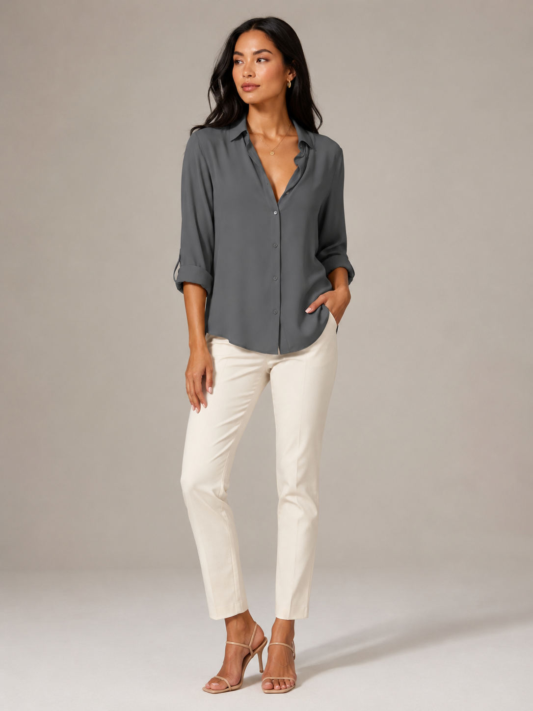 Natasja - Blouse met V-hals en Lange Mouwen
