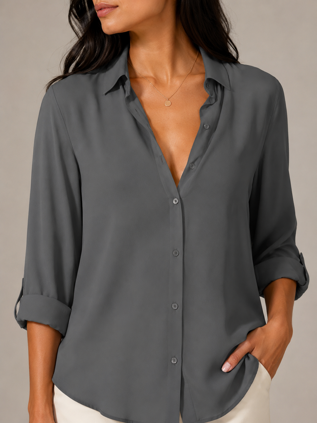 Natasja - Blouse met V-hals en Lange Mouwen