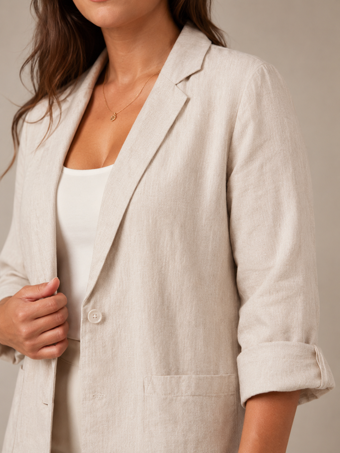 Nicole - Linnen Blazer met Subtiele Plooien