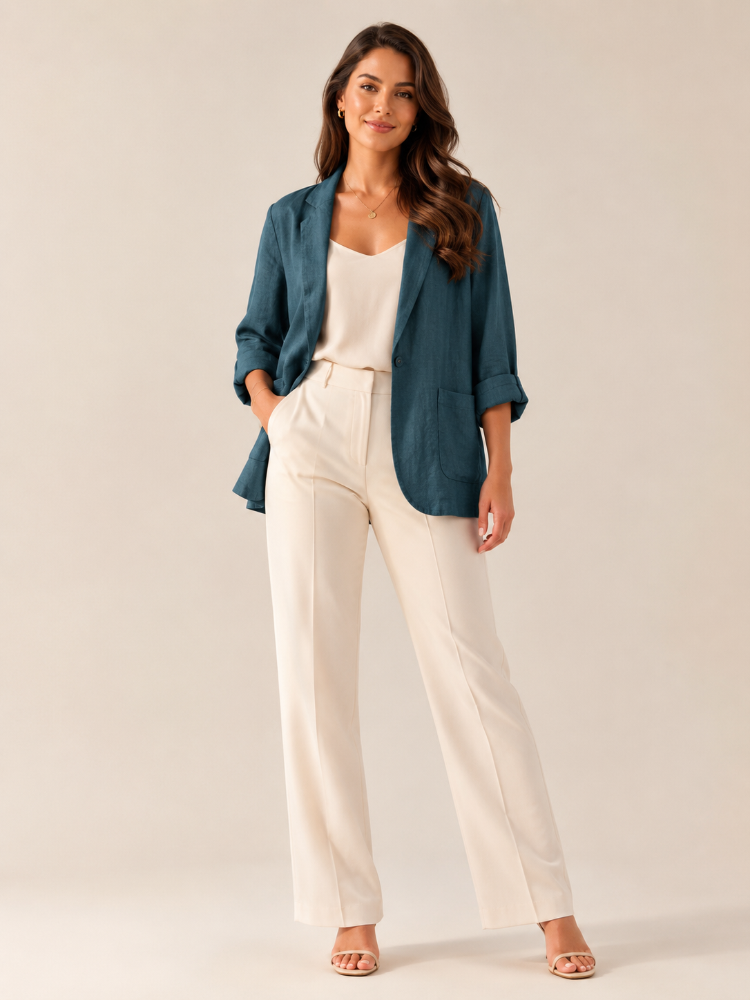 Nicole - Linnen Blazer met Subtiele Plooien