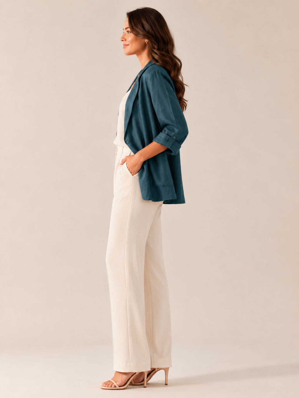 Nicole - Linnen Blazer met Subtiele Plooien