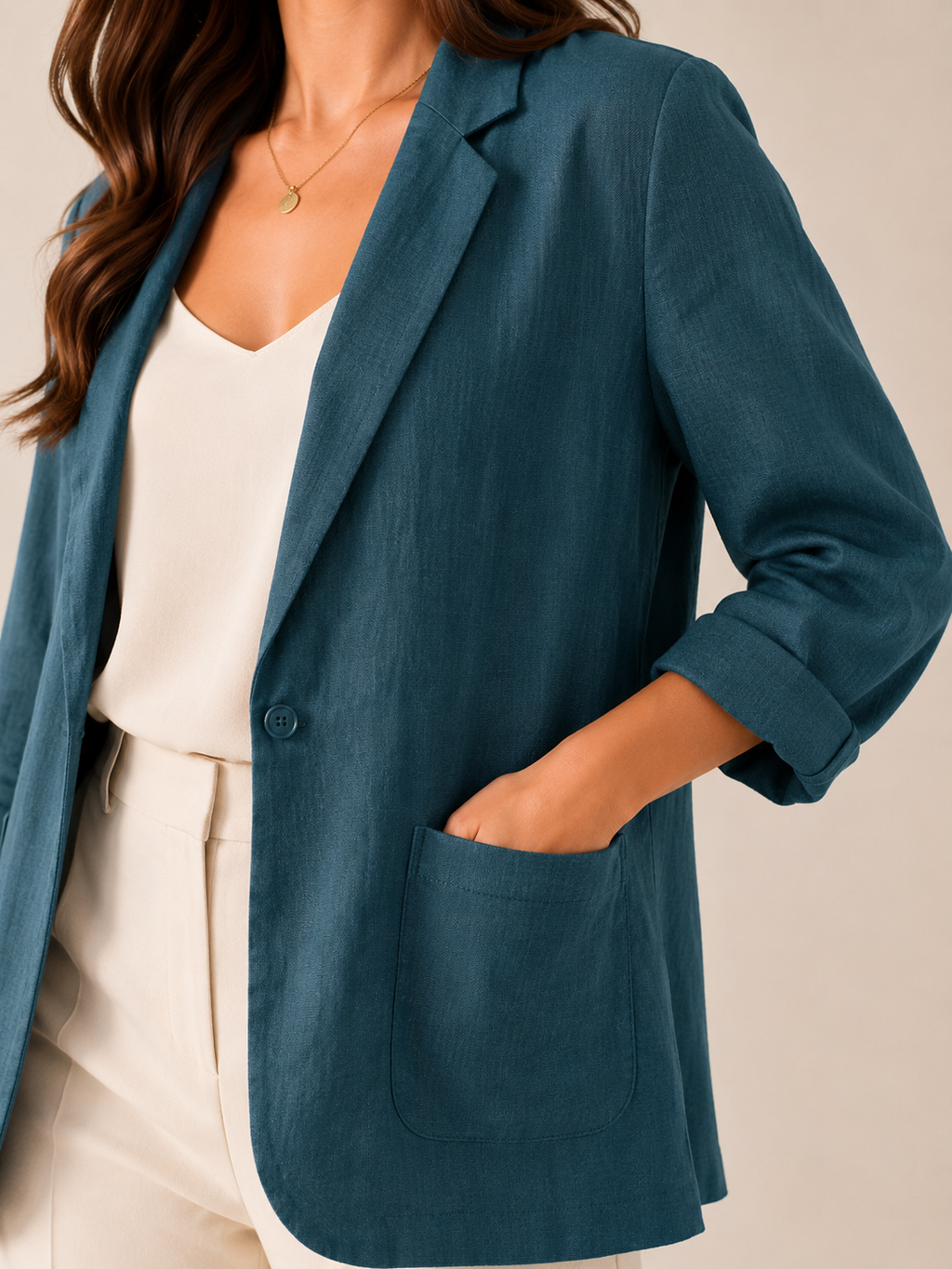 Nicole - Linnen Blazer met Subtiele Plooien