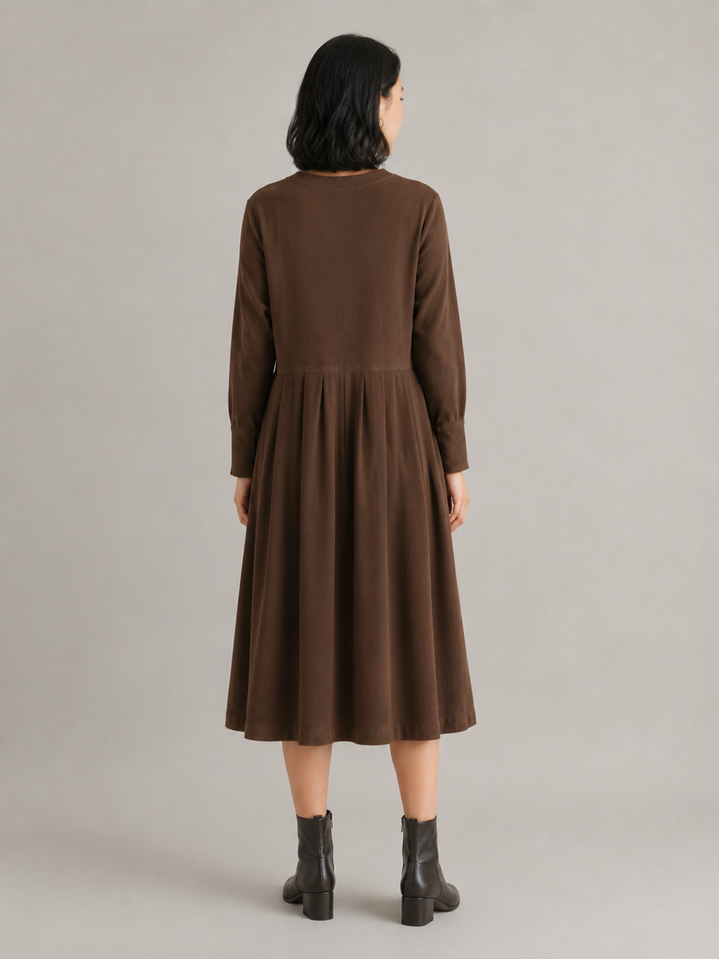 Noortje - Katoenen Midi-jurk met Ronde Hals en Lange Mouwen