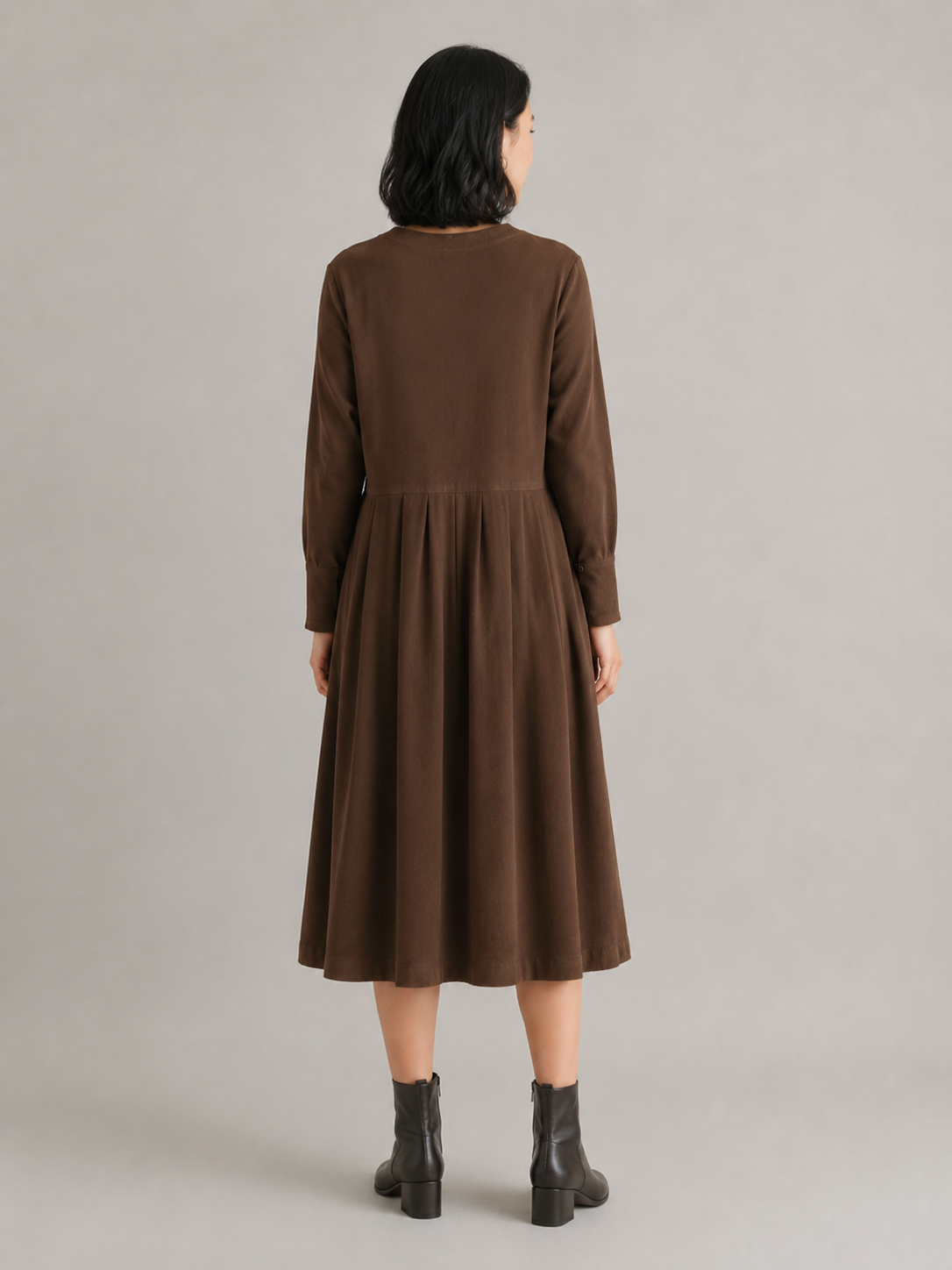 Noortje - Katoenen Midi-jurk met Ronde Hals en Lange Mouwen