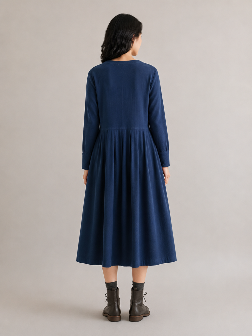 Noortje - Katoenen Midi-jurk met Ronde Hals en Lange Mouwen