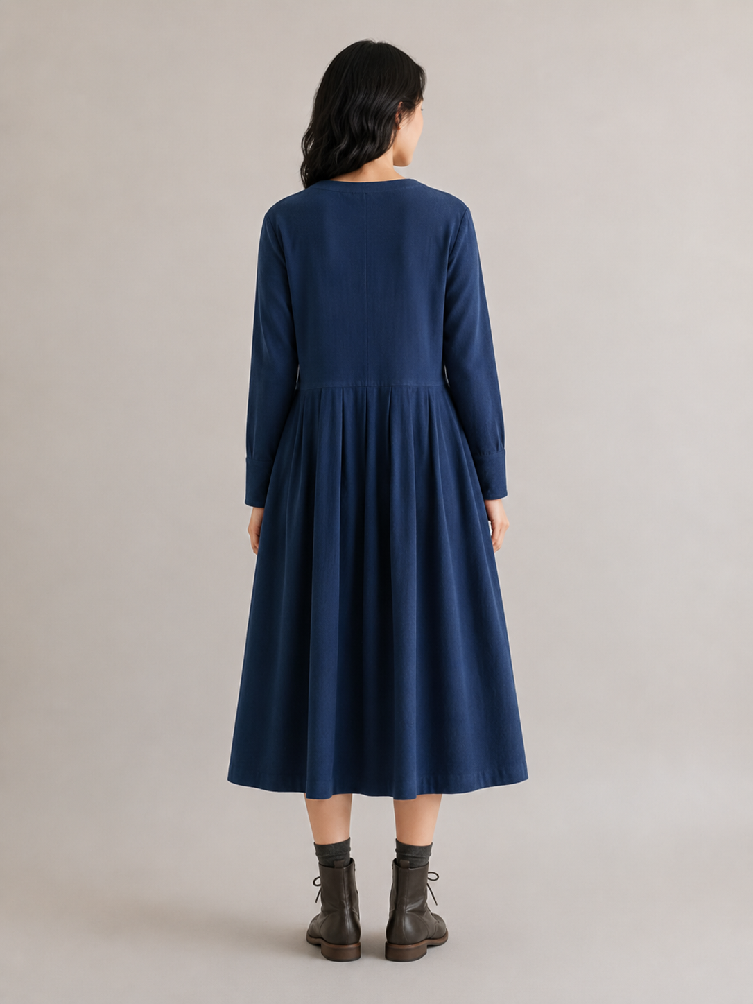 Noortje - Katoenen Midi-jurk met Ronde Hals en Lange Mouwen