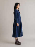 Noortje - Katoenen Midi-jurk met Ronde Hals en Lange Mouwen