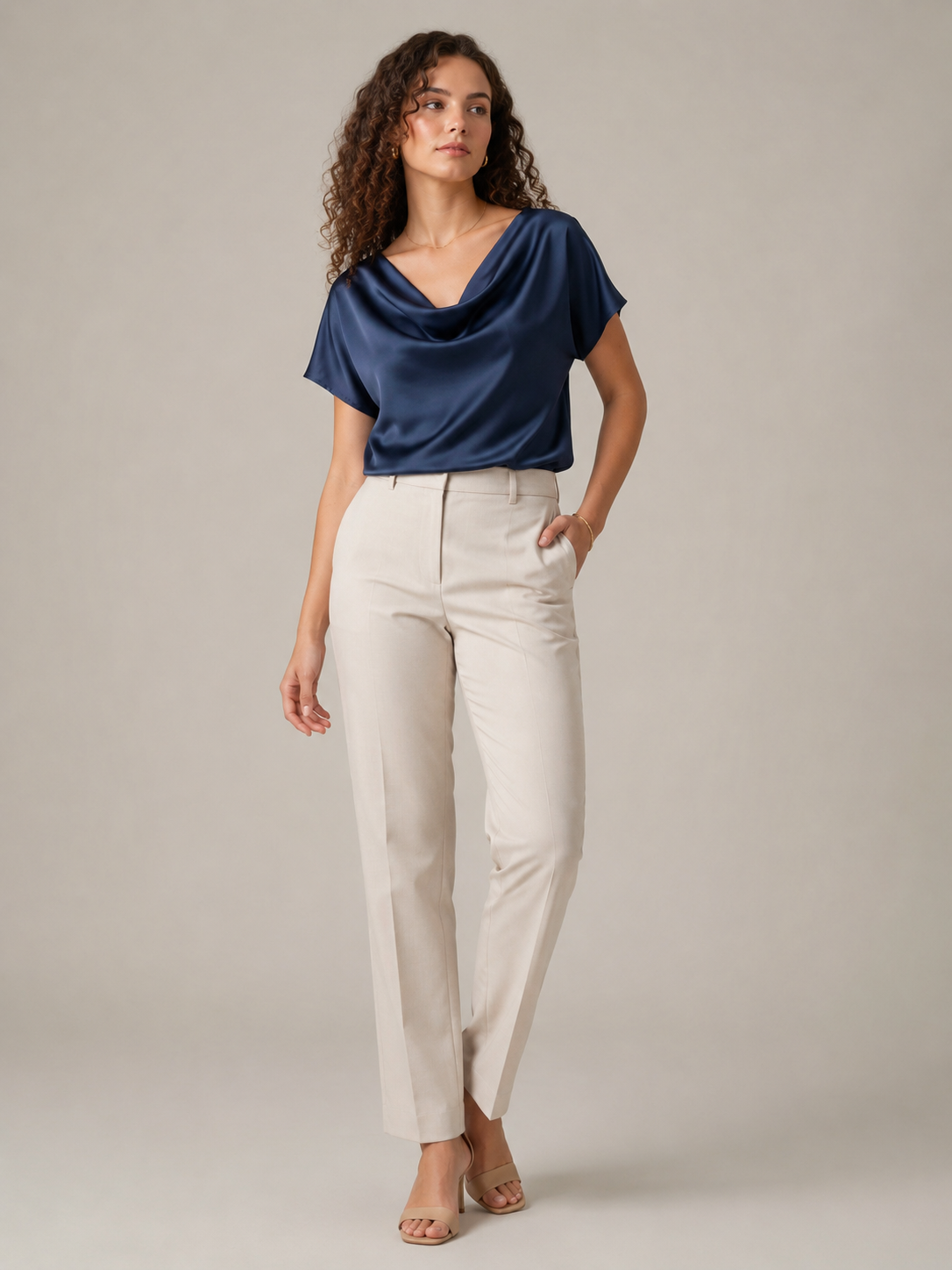 Nadja - Blouse met Gedrapeerde Halslijn en Korte Mouwen