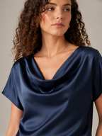 Nadja - Blouse met Gedrapeerde Halslijn en Korte Mouwen