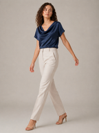 Nadja - Blouse met Gedrapeerde Halslijn en Korte Mouwen