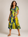 Nanda - Midi-jurk met Abstracte Print en V-hals