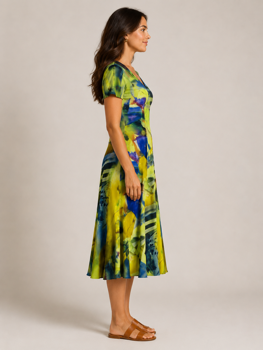 Nanda - Midi-jurk met Abstracte Print en V-hals