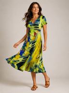 Nanda - Midi-jurk met Abstracte Print en V-hals