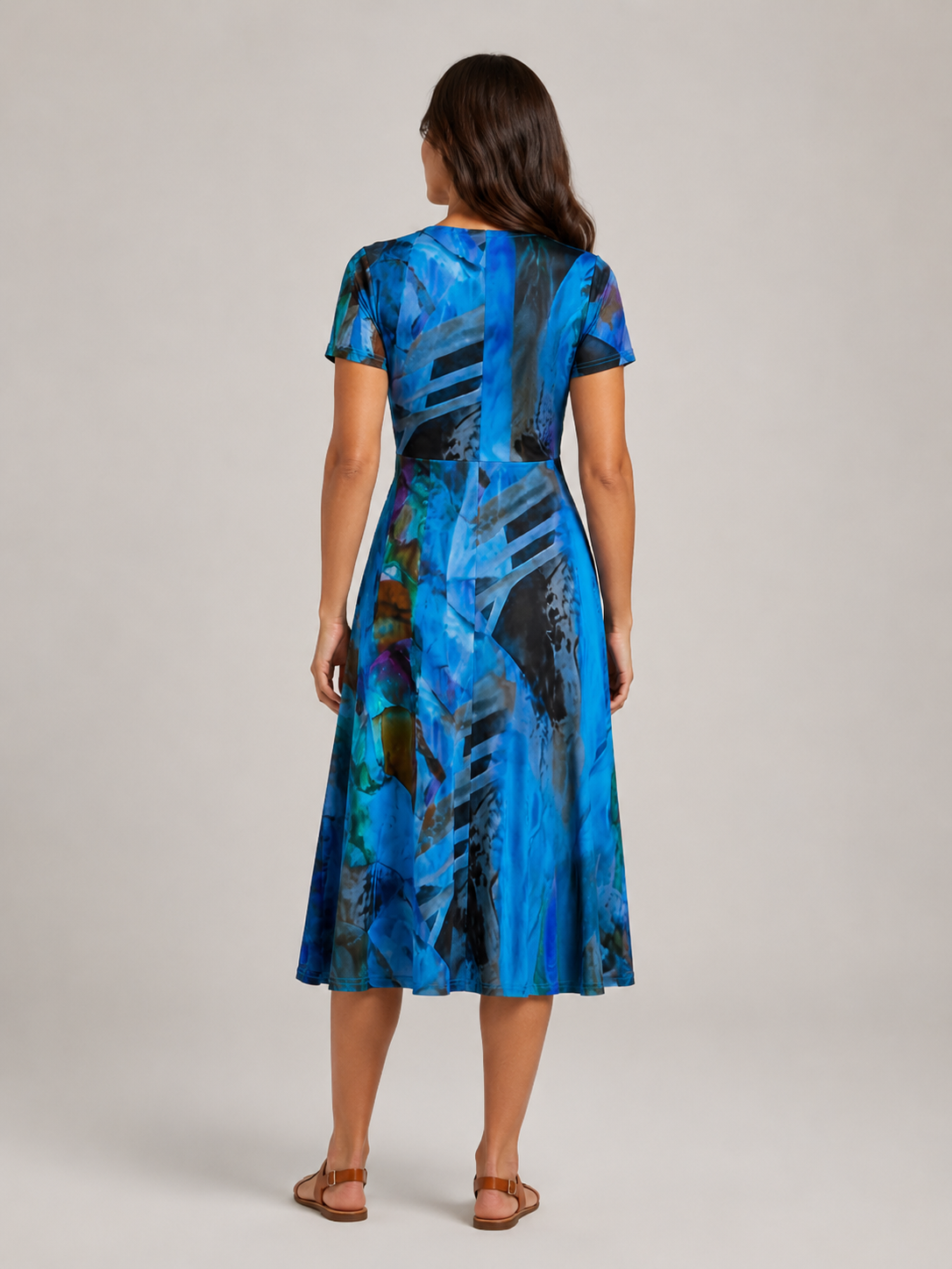 Nanda - Midi-jurk met Abstracte Print en V-hals