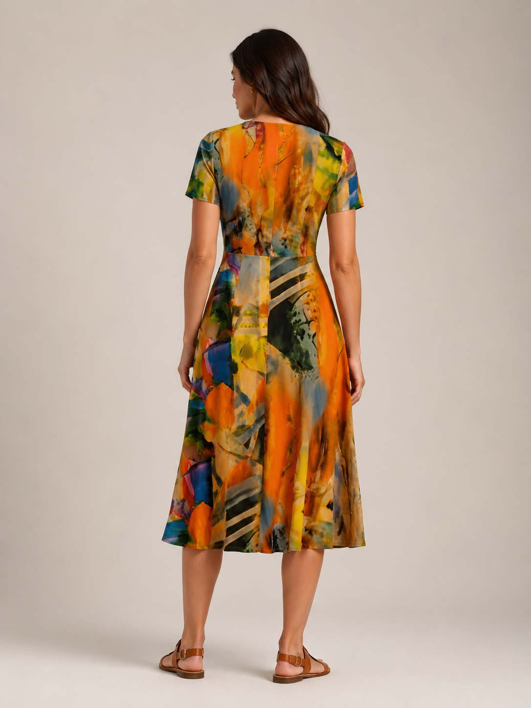 Nanda - Midi-jurk met Abstracte Print en V-hals