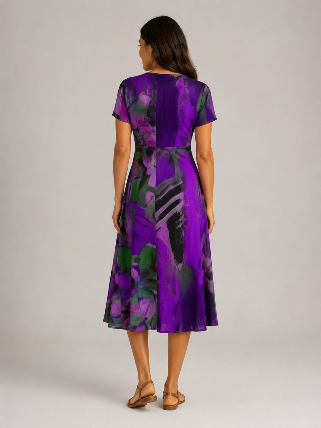 Nanda - Midi-jurk met Abstracte Print en V-hals