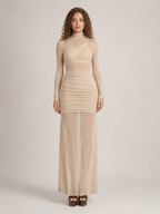 Nika - Mesh Maxi-jurk met Lange Mouwen en Aansluitend Silhouet