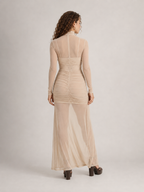 Nika - Mesh Maxi-jurk met Lange Mouwen en Aansluitend Silhouet