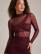 Nika - Mesh Maxi-jurk met Lange Mouwen en Aansluitend Silhouet